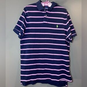 Polo Ralph Lauren Custom Fit Navy Pink Striped Polo Shirt Men’s L